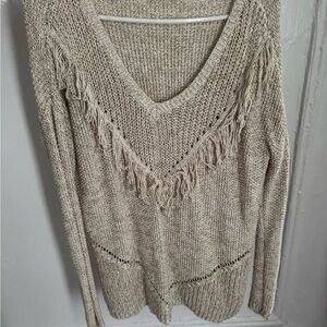 Fringed Knit Sweater - Cream